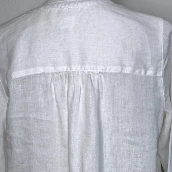 SIGRID OLSEN Linen Tunic Top MEDIUM White Beach Pockets Resortwear Lagenlook - Picture 6 of 9